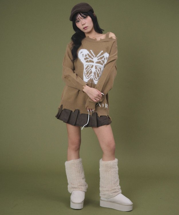 WEGO バタフライダメージニット ブラウン