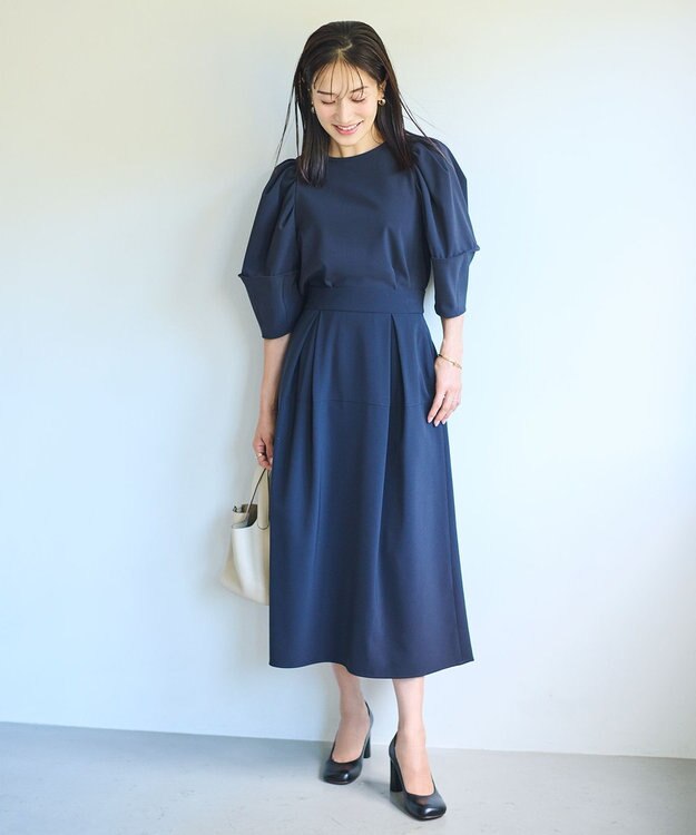 #Newans 【セレモニーにも】ランタンスリーブブラウス ネイビー系