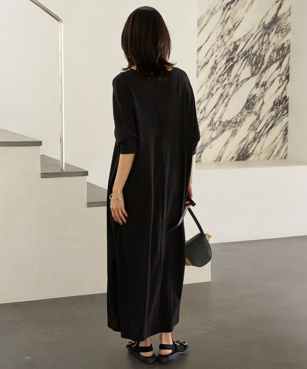 UNFILO ドライタッチフライス ドルマンワンピース ブラック