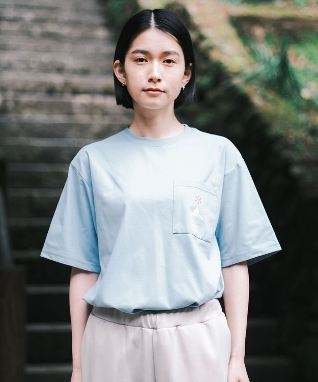 SHARE PARK LADIES 【UVカット・吸水速乾・ストレッチ・軽量 】ロゴポケットTシャツ（S・Mサイズ） サックスブルー系