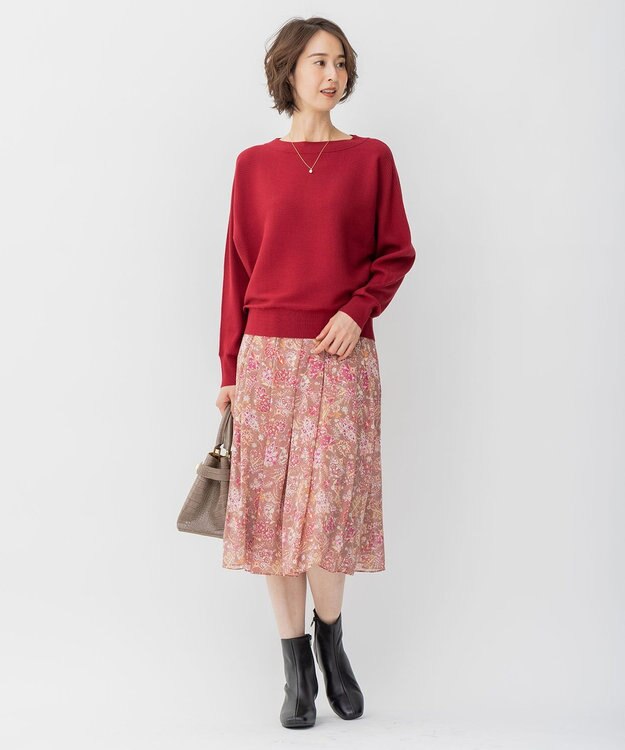 自由区 【速乾性・放湿性・防シワ性】サラサプリント タックスカート ブラウン系5