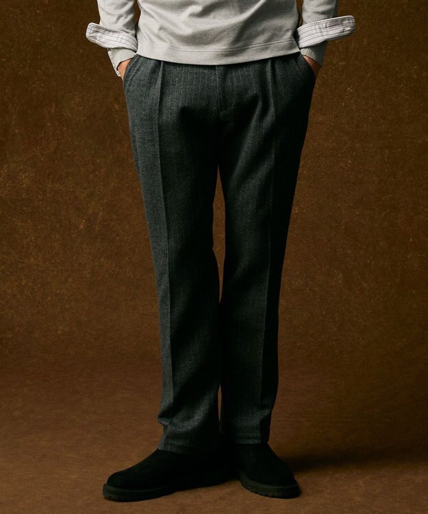 JOSEPH ABBOUD 【キングサイズ・軽量/ストレッチ/尾州産ジャージー素材】ウールミルドジャージータック パンツ グレー系1