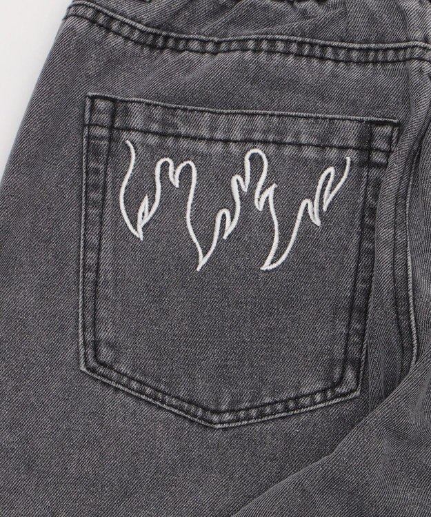 WEGO 刺繍ロゴバレルレッグパンツ デニムブラック