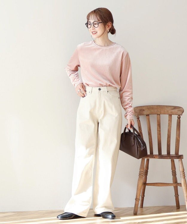 AMERICAN HOLIC ベロアクルーネックカットプルオーバー Pink