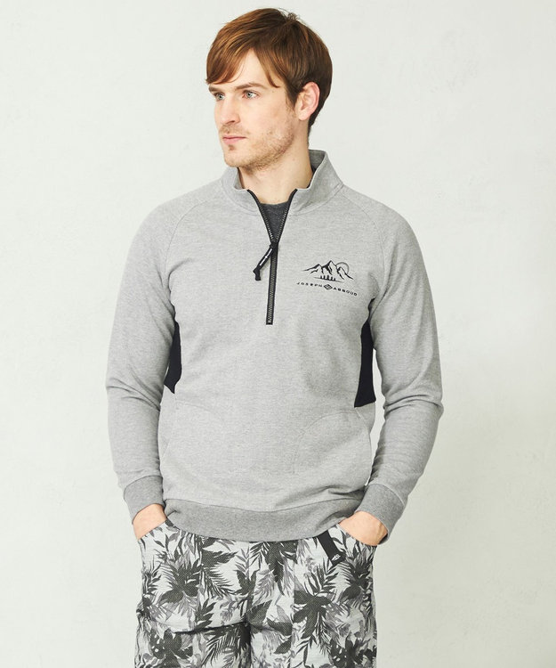 JOSEPH ABBOUD MOUNTAIN 【UNISEX】オーガニックコットン ビンテージインレーハーフZIP ライトグレー系
