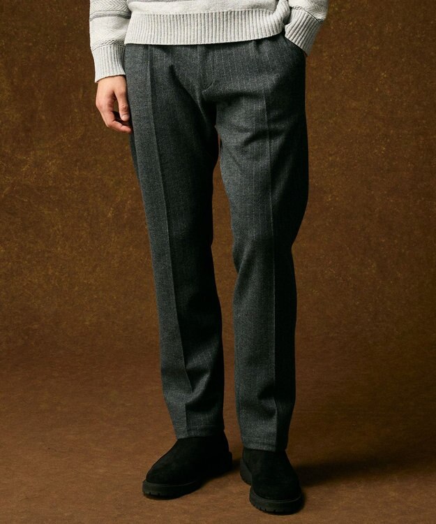 JOSEPH ABBOUD 【キングサイズ・軽量/ストレッチ/尾州産ジャージー素材】ウールミルドジャージータック パンツ グレー系1