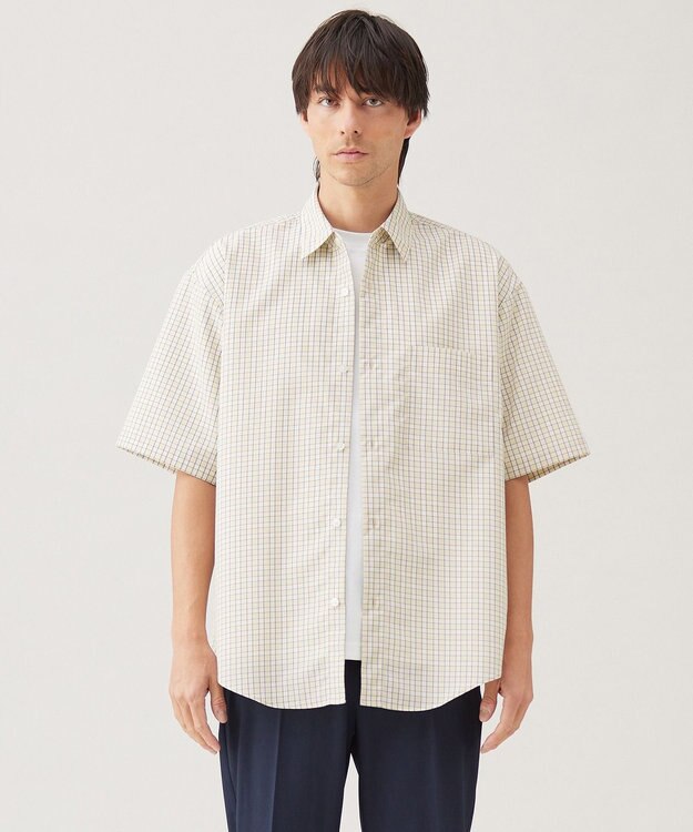 UNFILO MENS コットンライク 半袖シャツ【ギフトにもおすすめ】 ベージュチェック