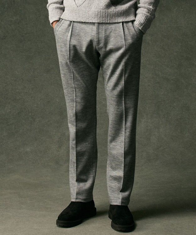 JOSEPH ABBOUD 【キングサイズ・軽量/ストレッチ/尾州産ジャージー素材】ウールミルドジャージータック パンツ ライトグレー系