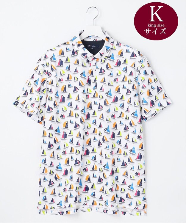 23区GOLF 【MEN/キングサイズ】【吸水速乾・UVケア】マルチヨットプリント 半袖ポロシャツ ホワイト系5