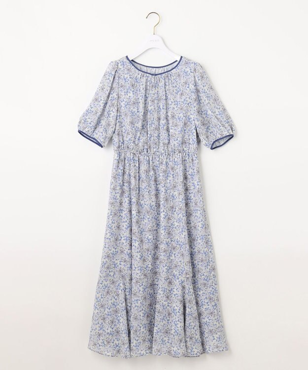 ANY SIS 【洗える】リーフMIXプリント ワンピース ブルー系