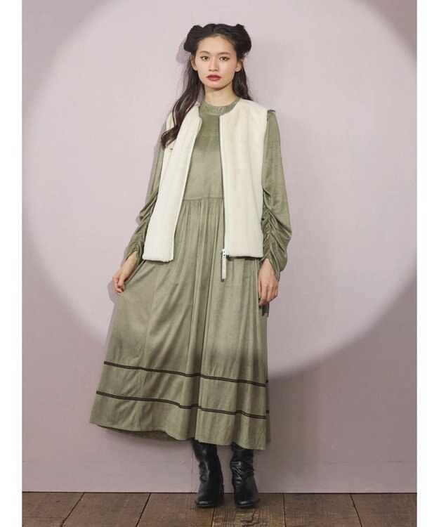 Green Parks ■ＥＳＣＡＲ　スエード調ギャザーキリカエワンピース Mocha