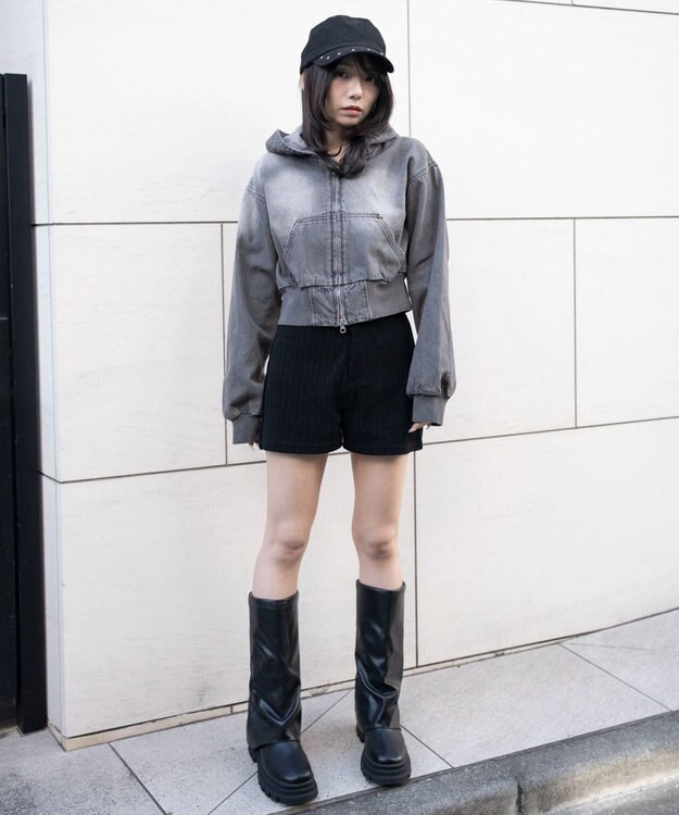 WEGO デニムショートフードブルゾン グレー