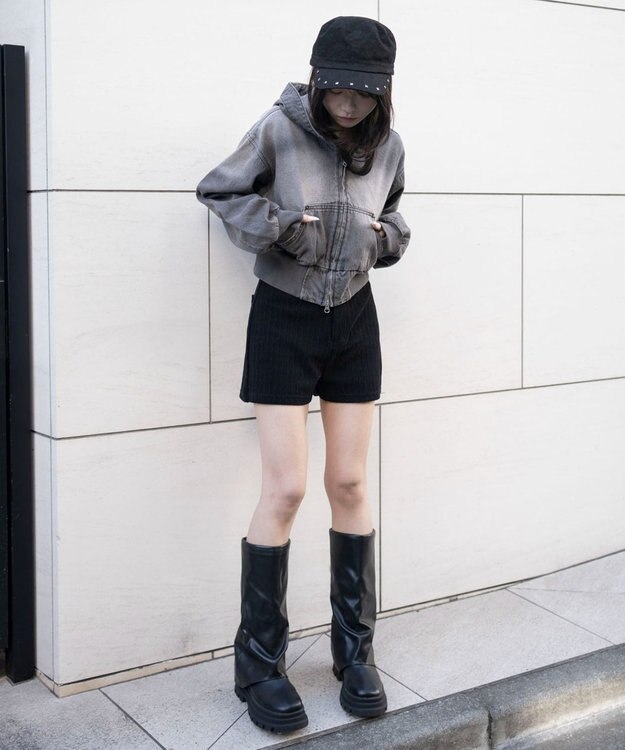 WEGO デニムショートフードブルゾン グレー