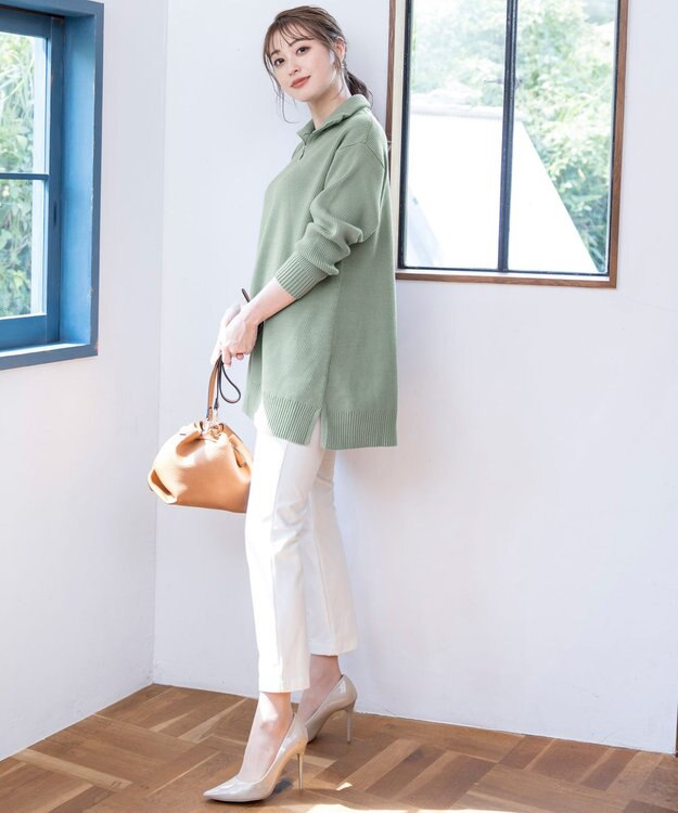 Tiaclasse 【洗える】ハーフジップニットチュニック ミント