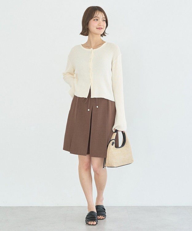 earth music&ecology 【セットアップ対応】ウエストリボンバミューダパンツ Stripe Ivory