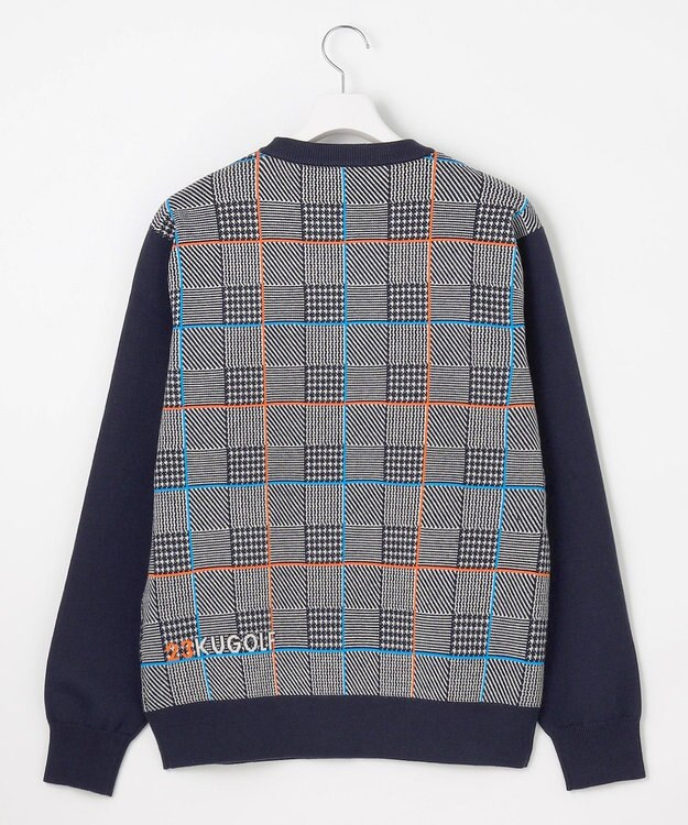 23区GOLF 【MEN】チェックジャガード　クルーネック  ニット ネイビー系3