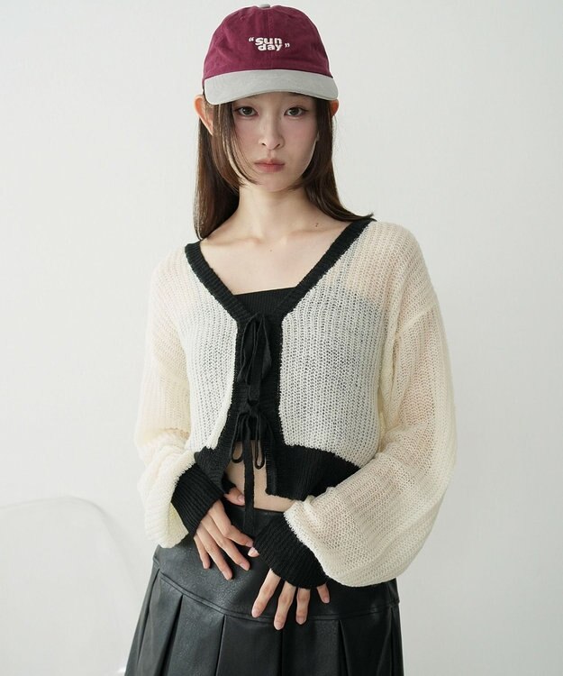 WEGO 【25年秋冬新作】モヘアタッチ2WAYリボンカーデ ホワイト