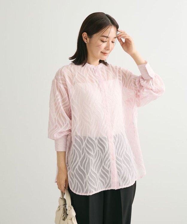 Green Parks ２ＷＡＹ　リーフジャガードシアーシャツ Pink