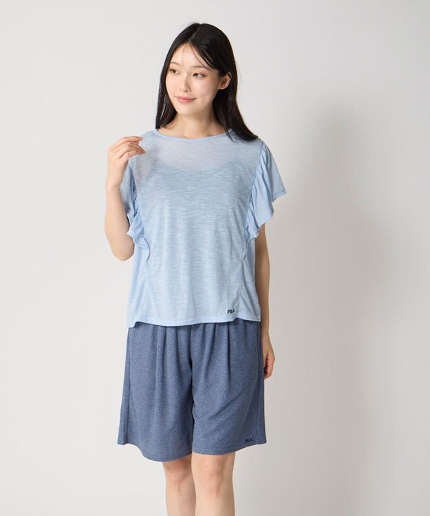 OP／FILA 【FILA】ドルマン袖フリルタンキニ4点セット水着 サックス
