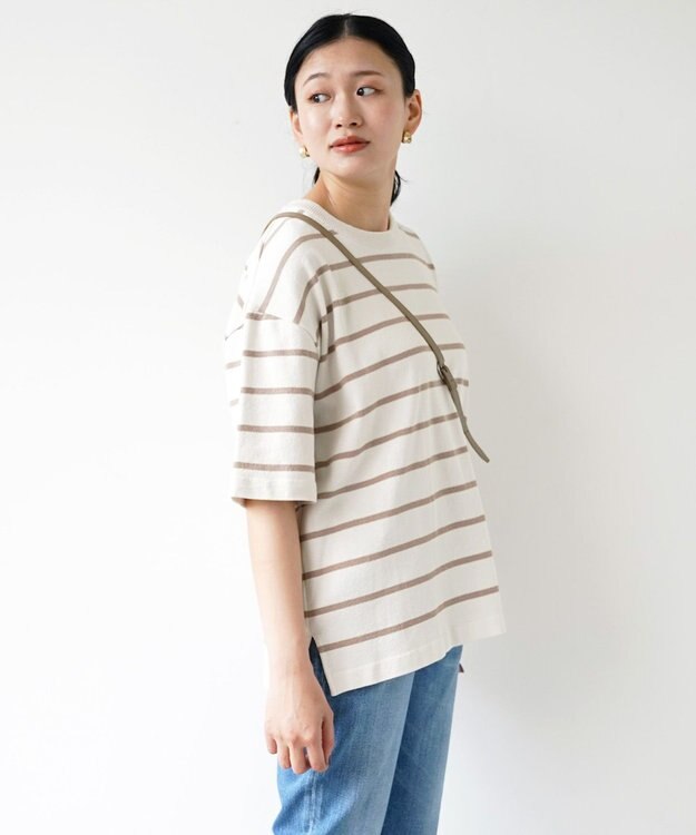 WHITE MAILS 【UNISEX】PAPER YARN BORDER KINT PULLOVER T-シャツ ライトグレー
