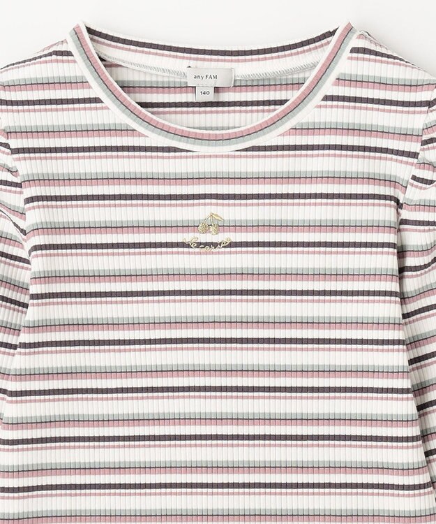 ANY KIDS 七分袖 テレコボーダー Tシャツ エクリュ系