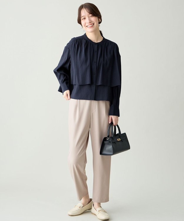 ANY ラッフルクロップドシャツ ネイビー