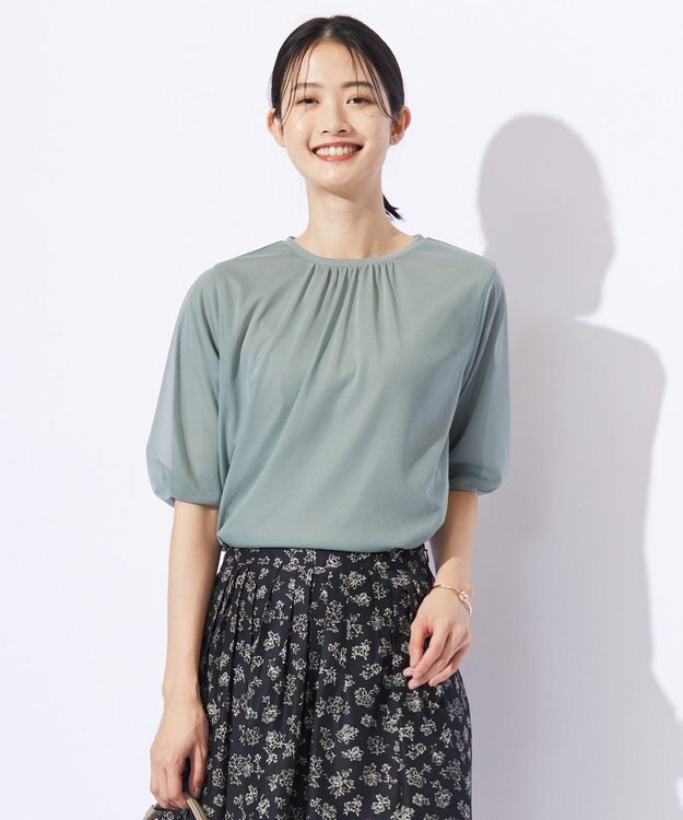 J.PRESS LADIES L シアーレイヤード タックスリーブ カットソー ミストグリーン系