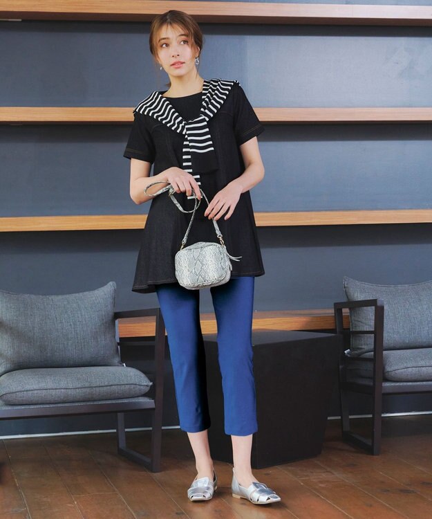 Tiaclasse 【洗える】デニムチュニックブラウス ブラック