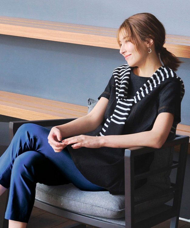 Tiaclasse 【洗える】デニムチュニックブラウス ブラック