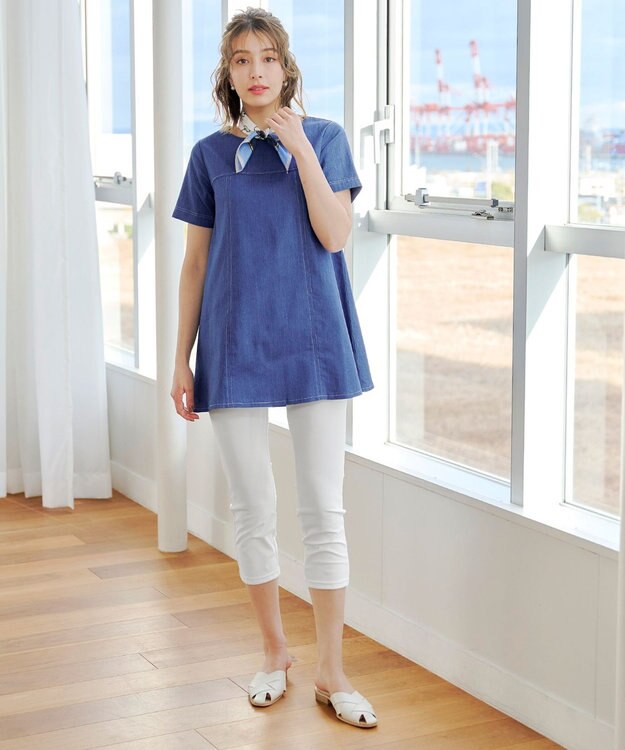 Tiaclasse 【洗える】デニムチュニックブラウス ブルー