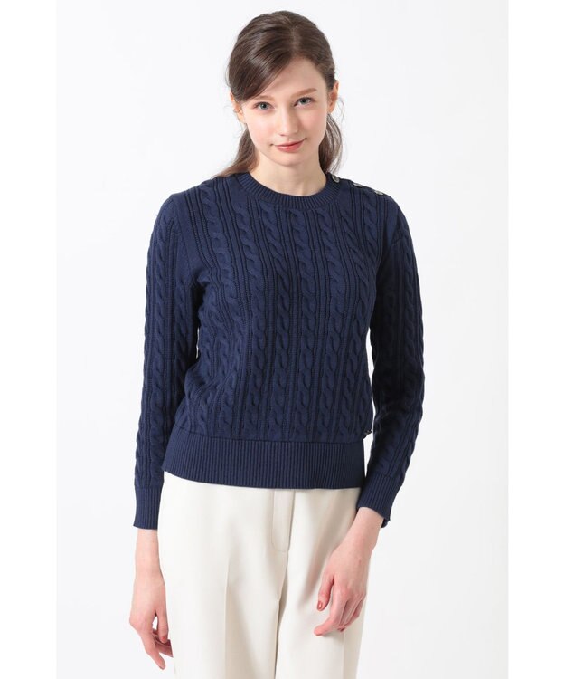 DAKS ミックスケーブル ニットプルオーバー（無撚コットン） ネイビー