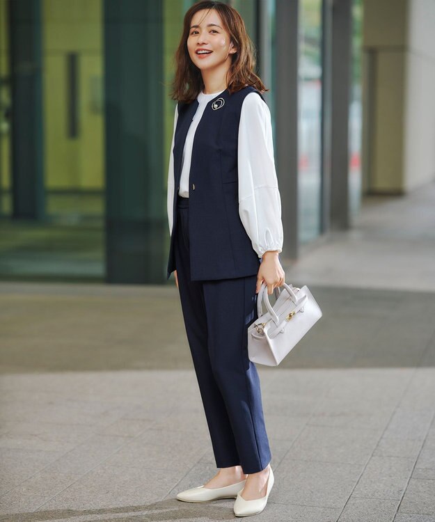 ANY L 【3SET】きちんと見え3点コーデセット（ブラウス＋ジレ＋パンツ） ネイビー