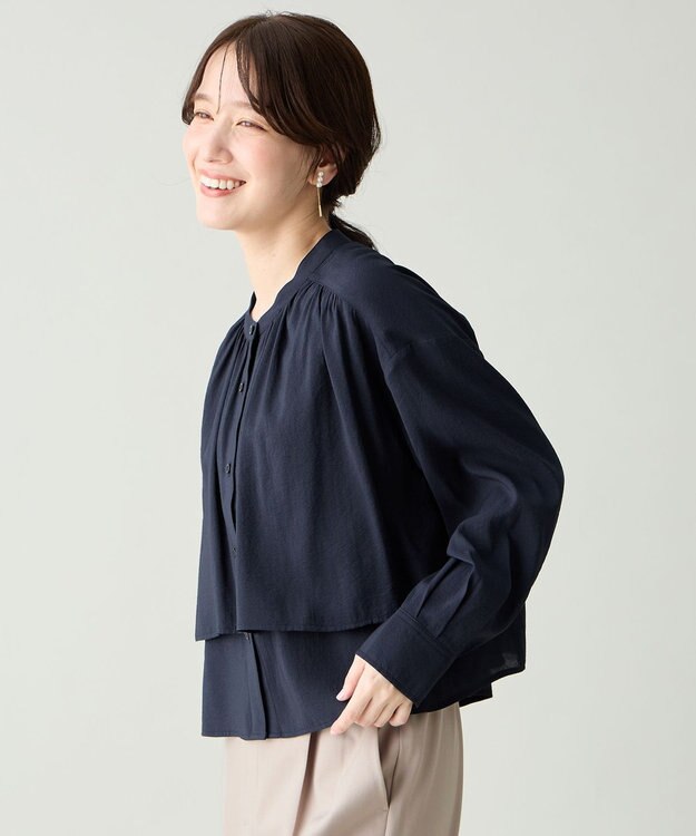 ANY ラッフルクロップドシャツ ネイビー