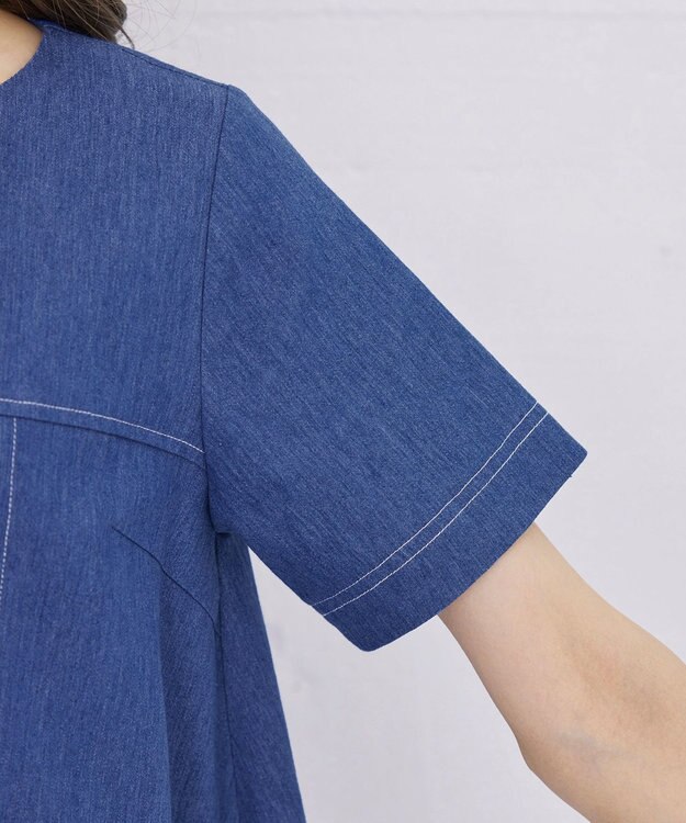 Tiaclasse 【洗える】デニムチュニックブラウス ブルー