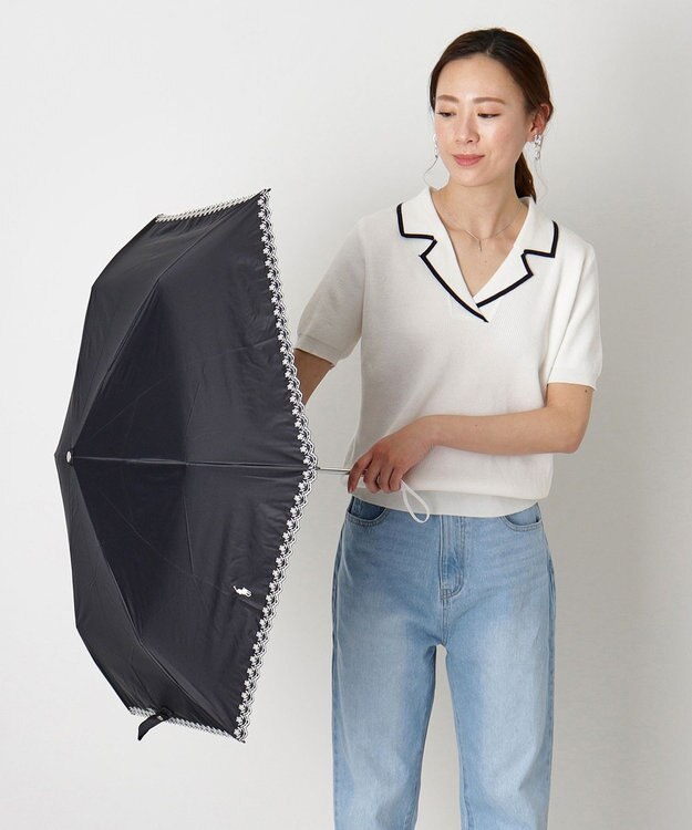 MOONBAT POLO RALPH LAUREN（ポロ ラルフローレン）晴雨兼用日傘 無地 刺繍 遮光率100% 遮熱 UV ブラック