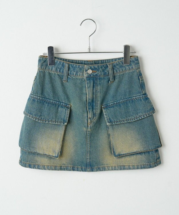 WEGO ヴィンテージウォッシュデニムカーゴミニスカート デニム中濃加工色