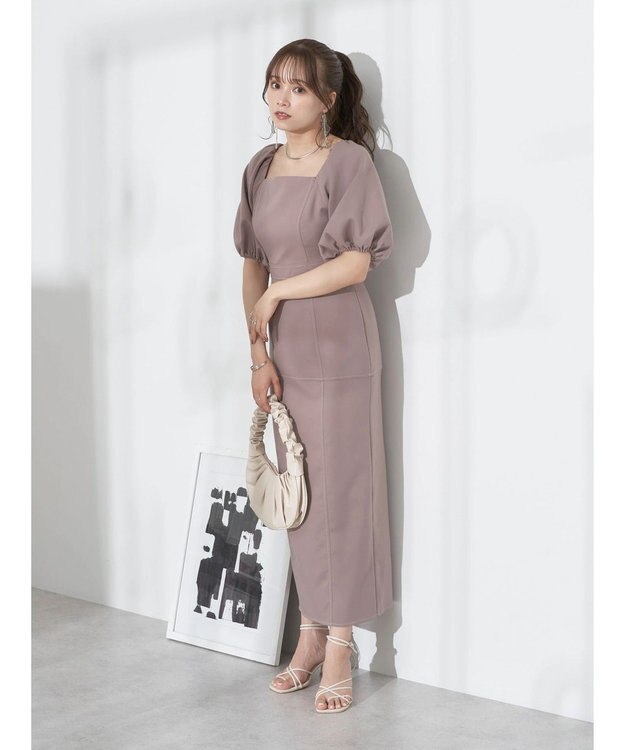 earth music&ecology 配色ステッチパフスリーブワンピース Black