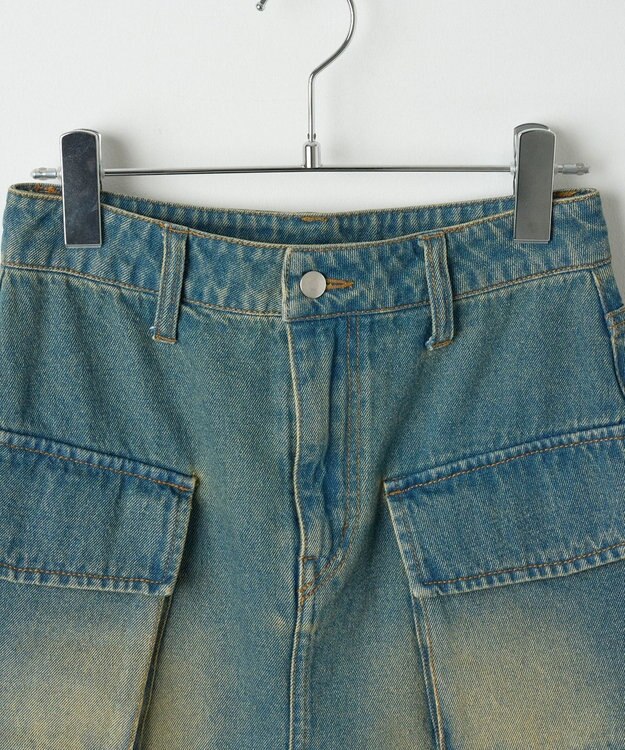 WEGO ヴィンテージウォッシュデニムカーゴミニスカート デニム中濃加工色