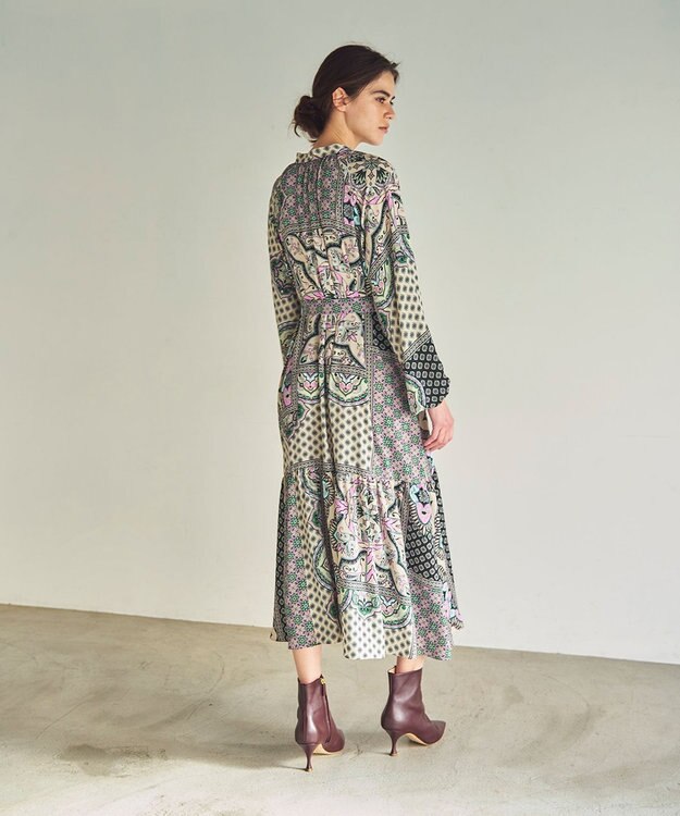 GRACE CONTINENTAL カフタンプリントロングワンピース ベージュ