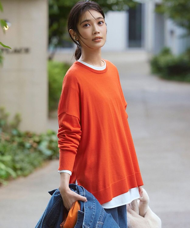 23区 L 【WEB限定カラーあり/洗える】ウーステッドウール ワイドシルエット ニット オレンジ系