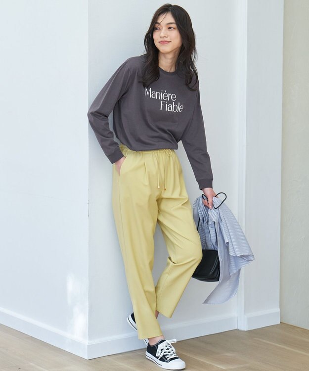 ANY L 【洗濯機可/接触冷感/UVケア】オーガビッツロングスリーブTシャツ チャコール×ロゴ