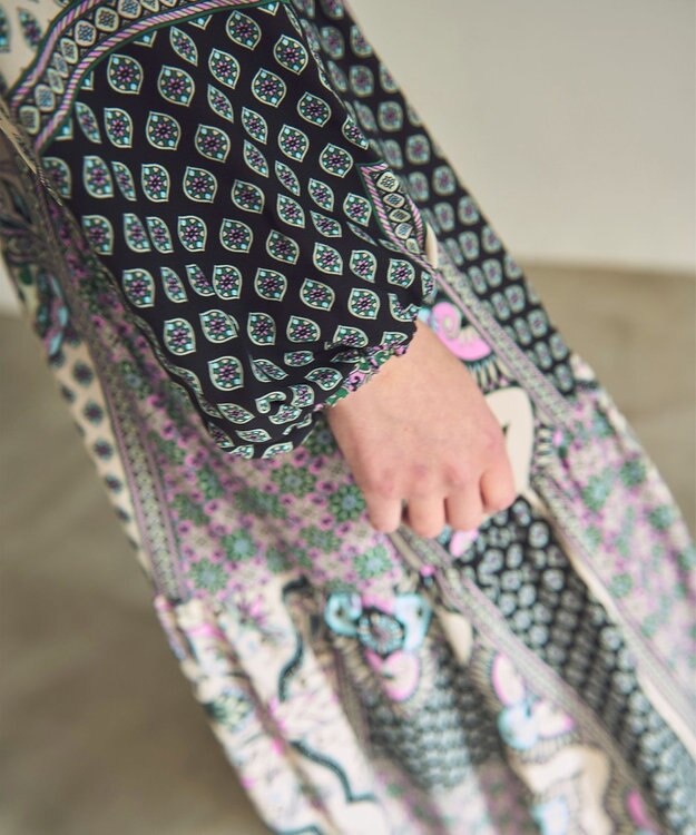 GRACE CONTINENTAL カフタンプリントロングワンピース ベージュ