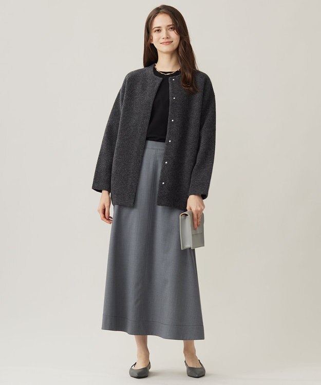 自由区 【洗える】TWラチネストレッチフレア スカート グレー