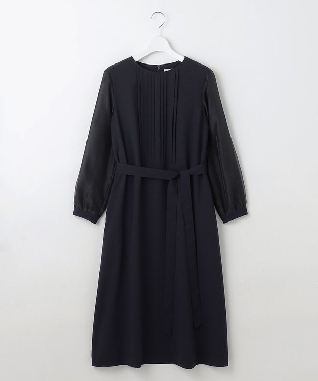 J.PRESS LADIES 【洗える】ノルディス2wayジョーゼット タックディテール ワンピース ネイビー系