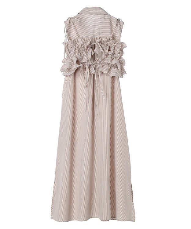 earth music&ecology ＳＥＴ２点シャーリングビスチェ×シャツワンピース Stripe Beige