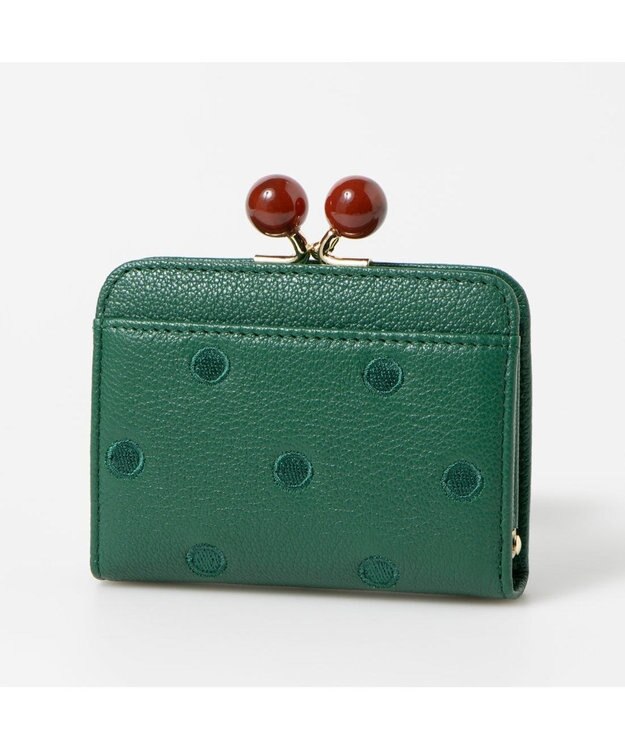 UNBILLION ペルケ perche / アクリル玉ドット刺繍・ジャバラカードウォレット グリーンドット