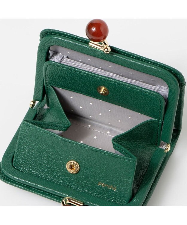 UNBILLION ペルケ perche / アクリル玉ドット刺繍・ジャバラカードウォレット グリーンドット