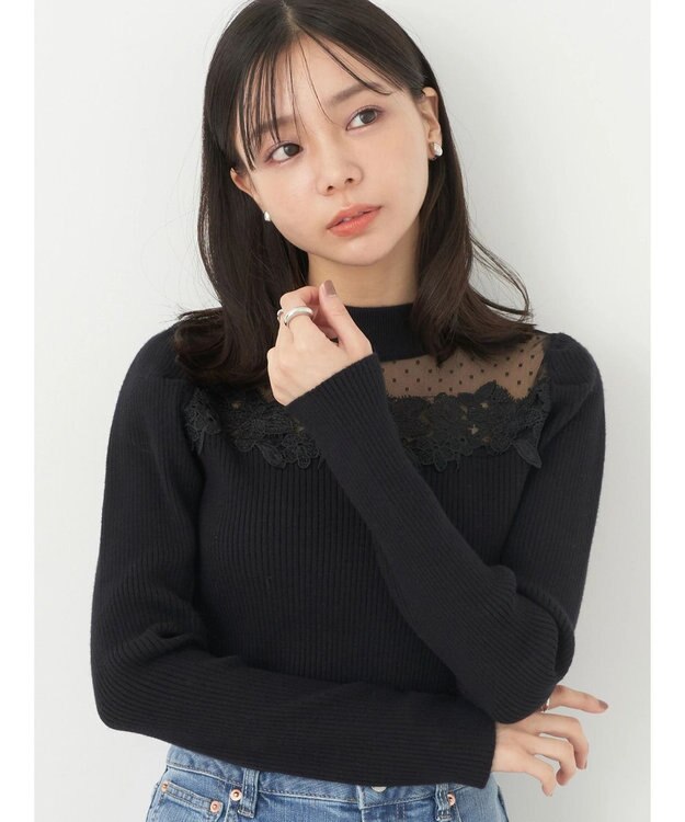 earth music&ecology シアードッキングニットプルオーバー Black