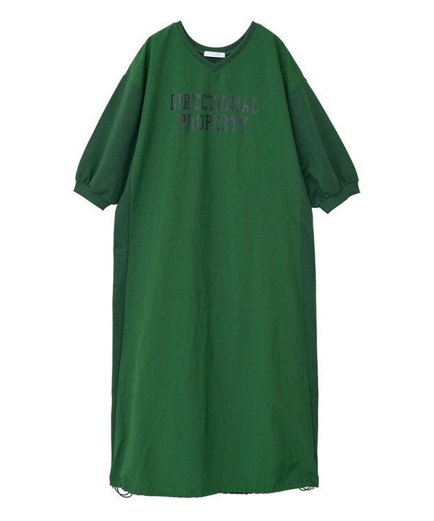 Green Parks ７分袖裏毛ドッキングロゴワンピース Green