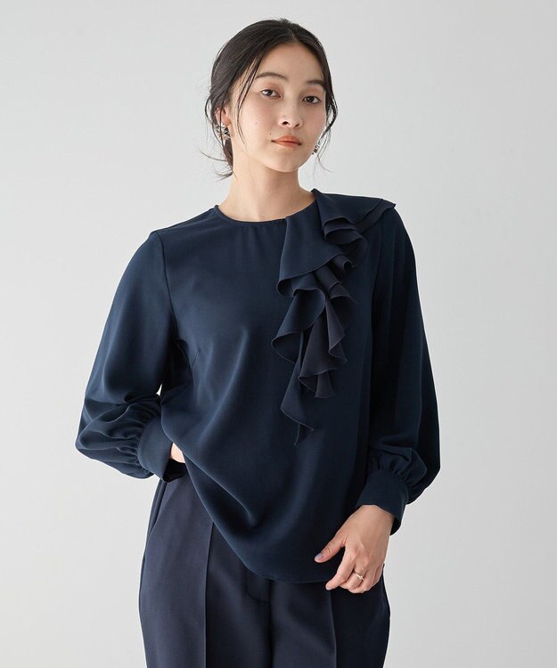 YECCA VECCA アシメラッフルブラウス Navy